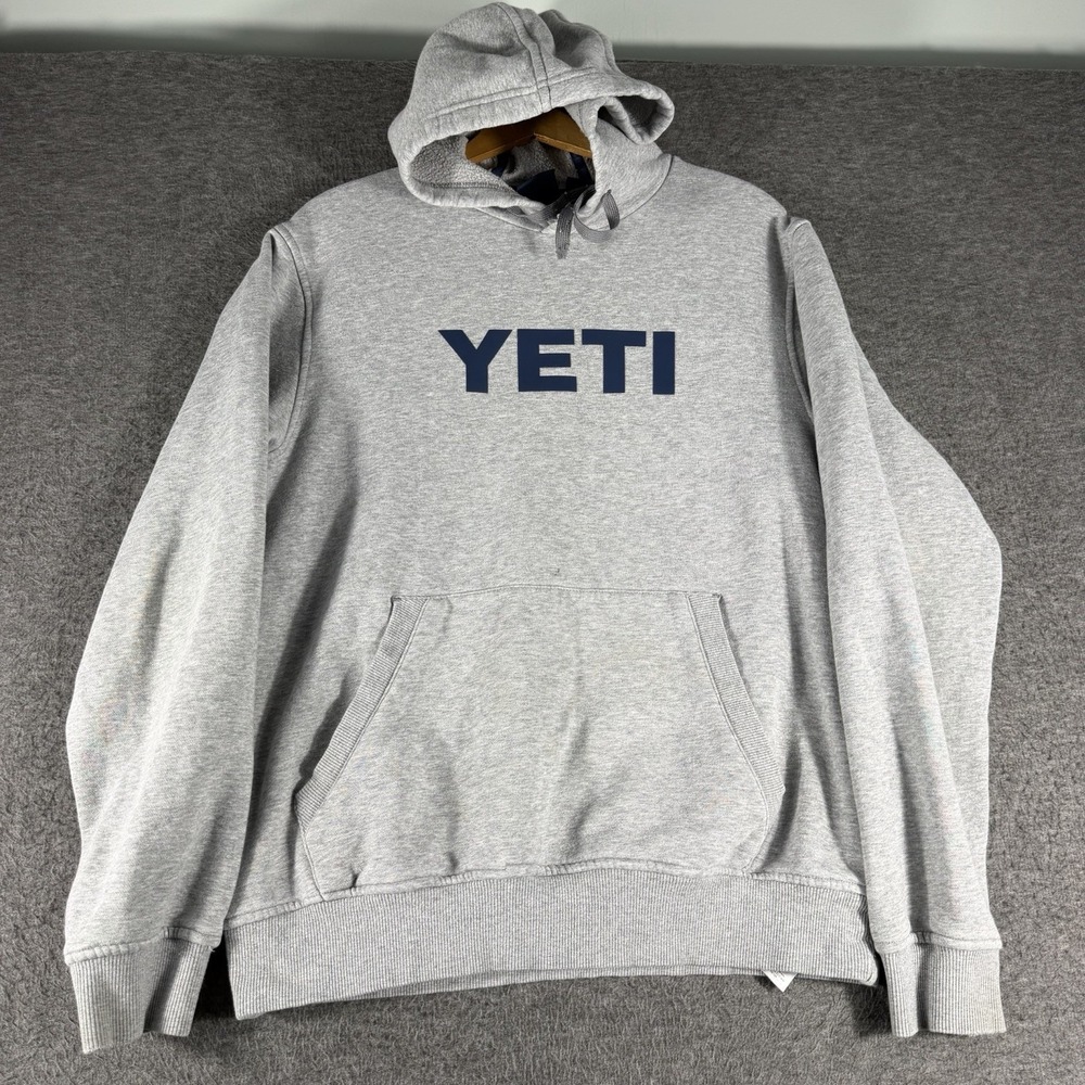 Men's Yeti Coolers Hoodie Gray Navy Logo Size Medium